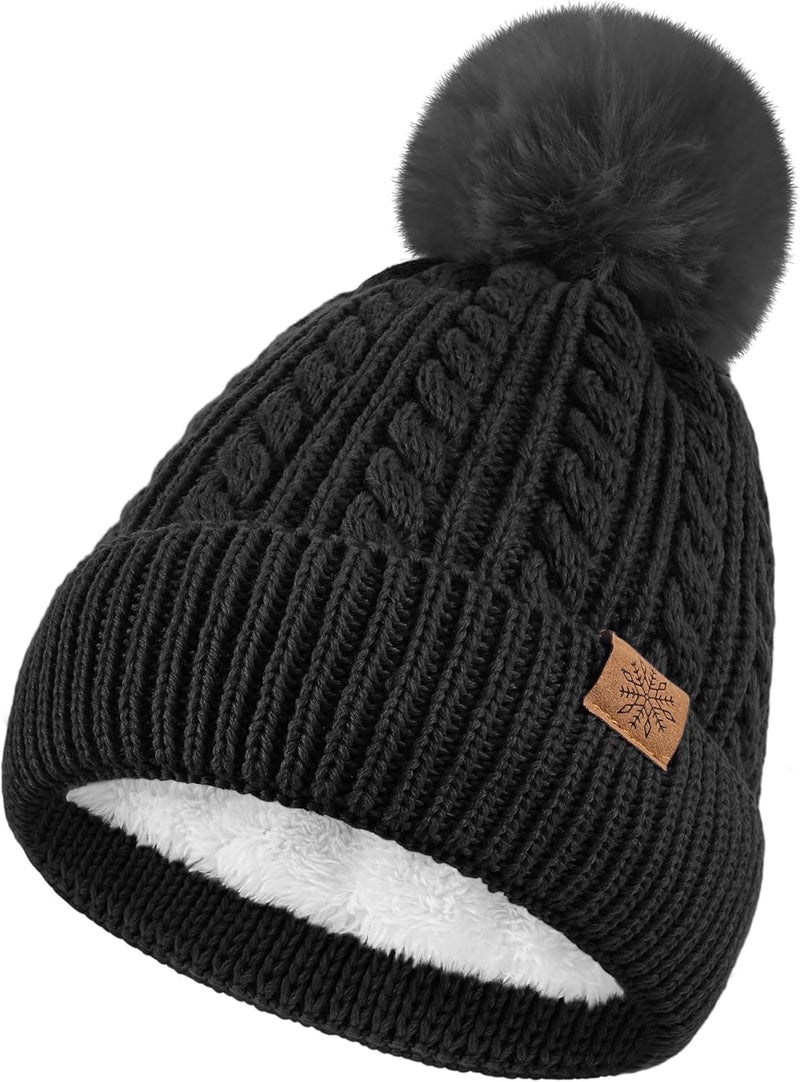 Clothclose Winter Hats for Kids - Kids Beanie, Toddler Knit Girls Winter Hat with Cute Pom-Pom Warm Fleece - Image 1